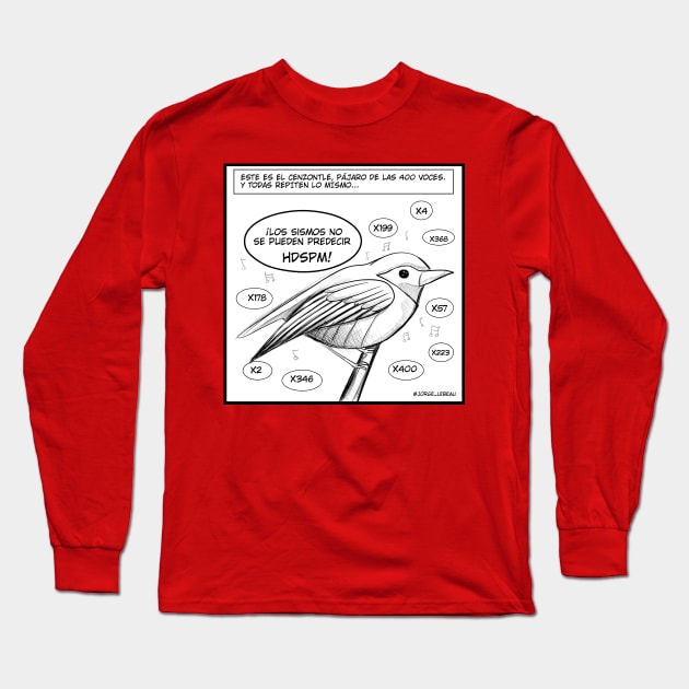 risk warning mexican cenzontle bird cartoon Long Sleeve T-Shirt by jorge_lebeau